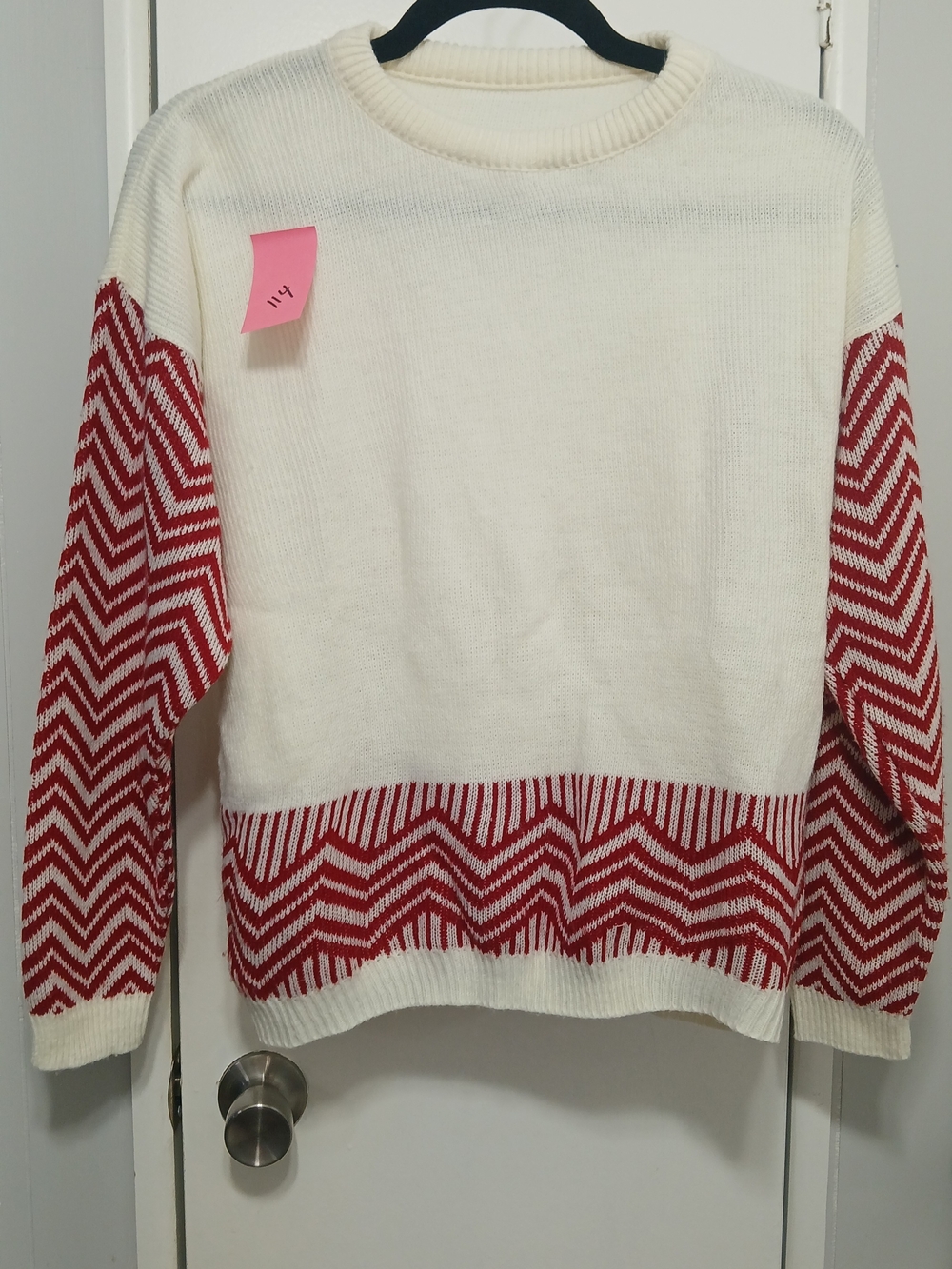 Women’s Cream & Red Chevron Sleeve Knit Sweater